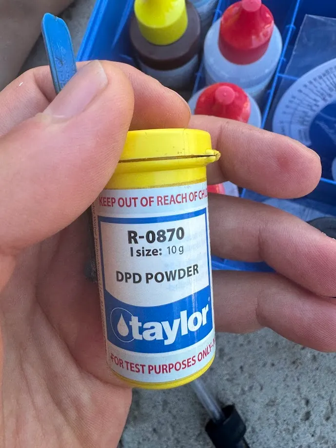 The Taylor DPD powder, reagent R-0870. It is the indicator for the K-2006 drop-counting chlorine test, which reads far more accurately than any strip ever did for me.